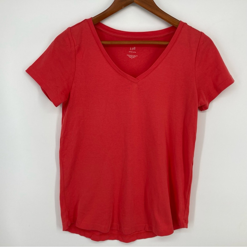 J. Jill  Perfect Pima V-Neck Tee Women's Size Small Cotton Orange Short Sleeve